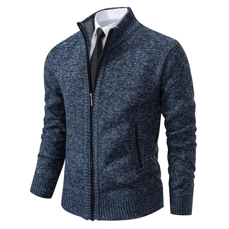 2023 autumn/winter new men's casual stand collar solid color warm knit coat