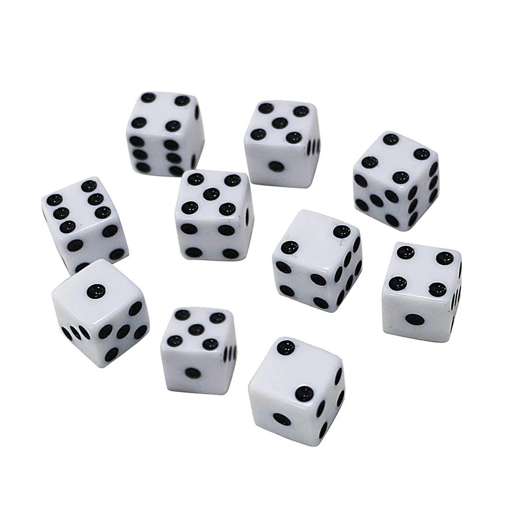 10Pcs White Dice Game Toy Accessory 6-Sided Black Square Entertainment Dice Set Home Club Party Bar Family Drinking