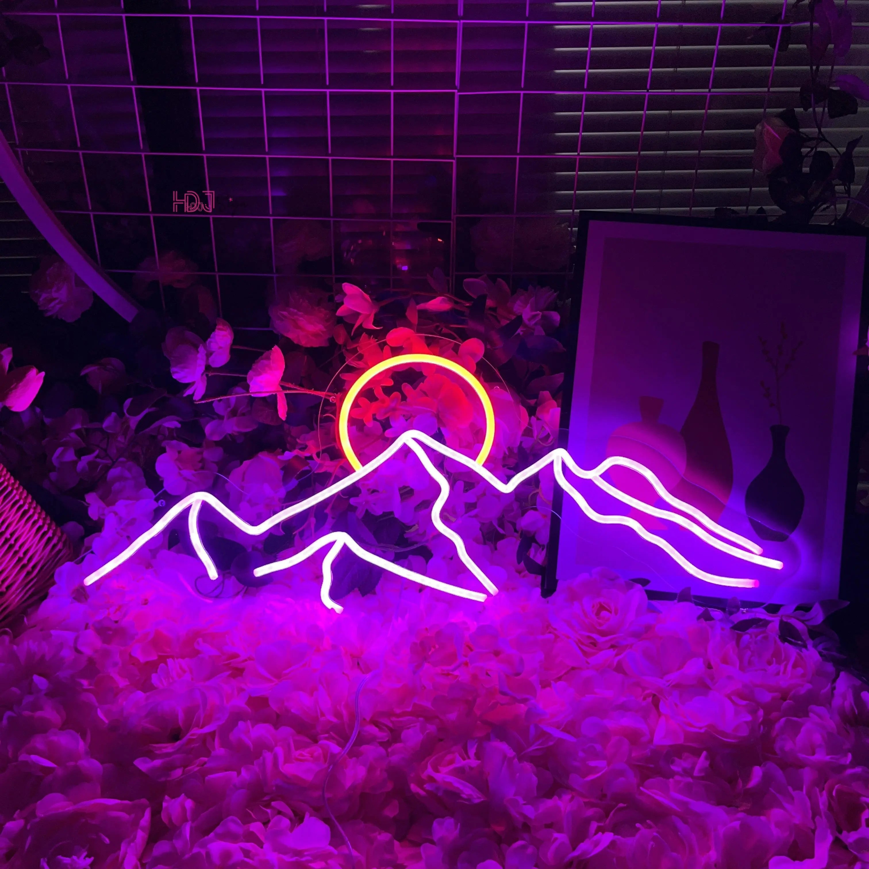 Led Neon Sign Moutain and Sun Neon Light Custom Led Lamp Sign Home Wall Decor for Bedroom Kid Room Bar Birthday Decoration