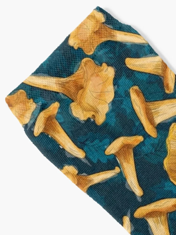 Golden yellow chanterelle mushrooms Socks shoes Fun socks