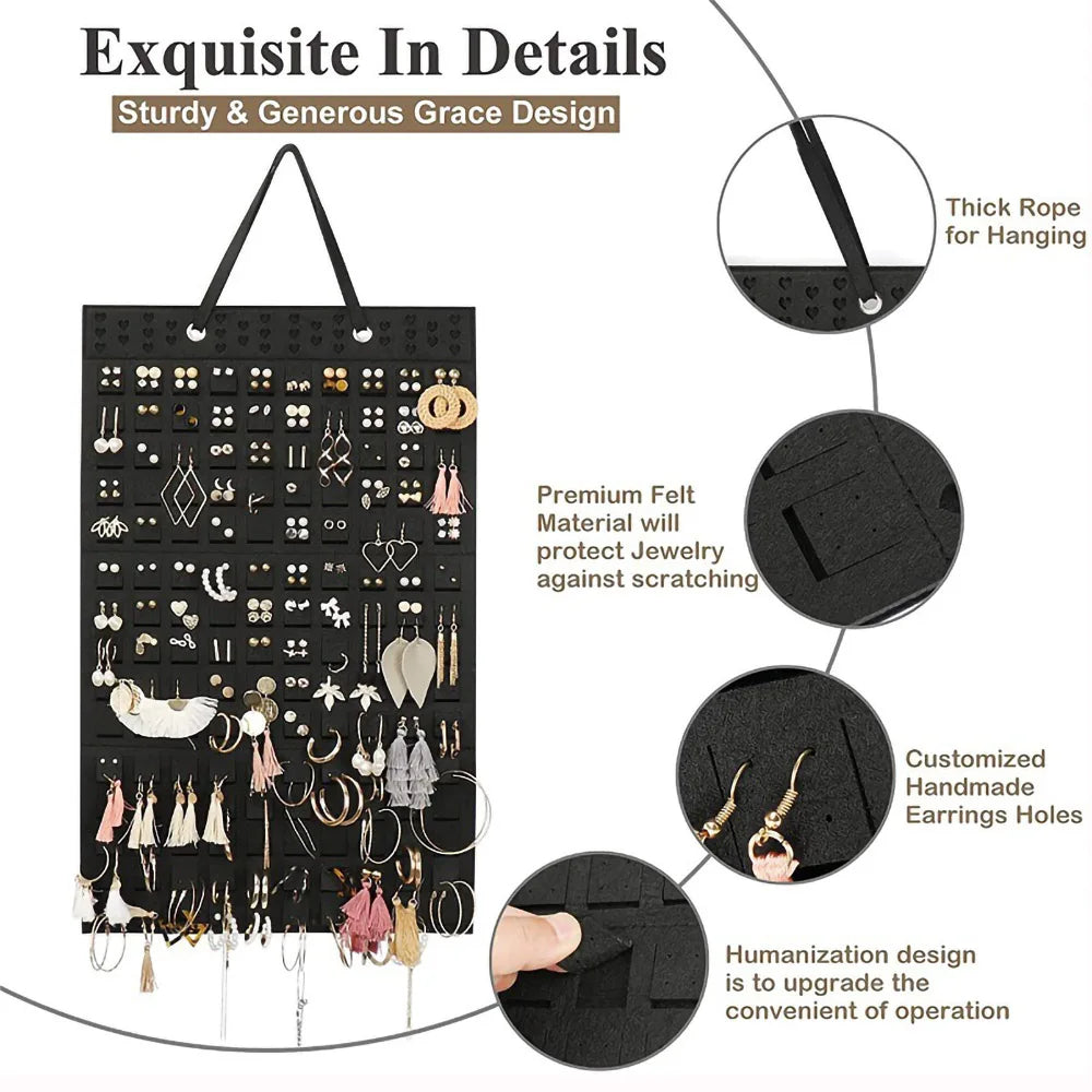 Hanging Earring Organizer Wall Earrings Holder Holds Up To 300 Pairs Women Girls Felt Hanger Necklaces Display Storage Case