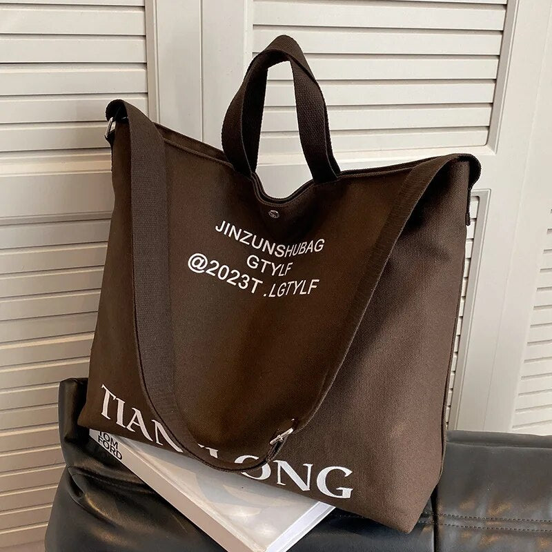 Luxury Women's Work Tote Bag Large Capacity Letter Print Shoulder Bag 2023 Fashion Trend Canvas Zipper Buckle Handbag Wallet