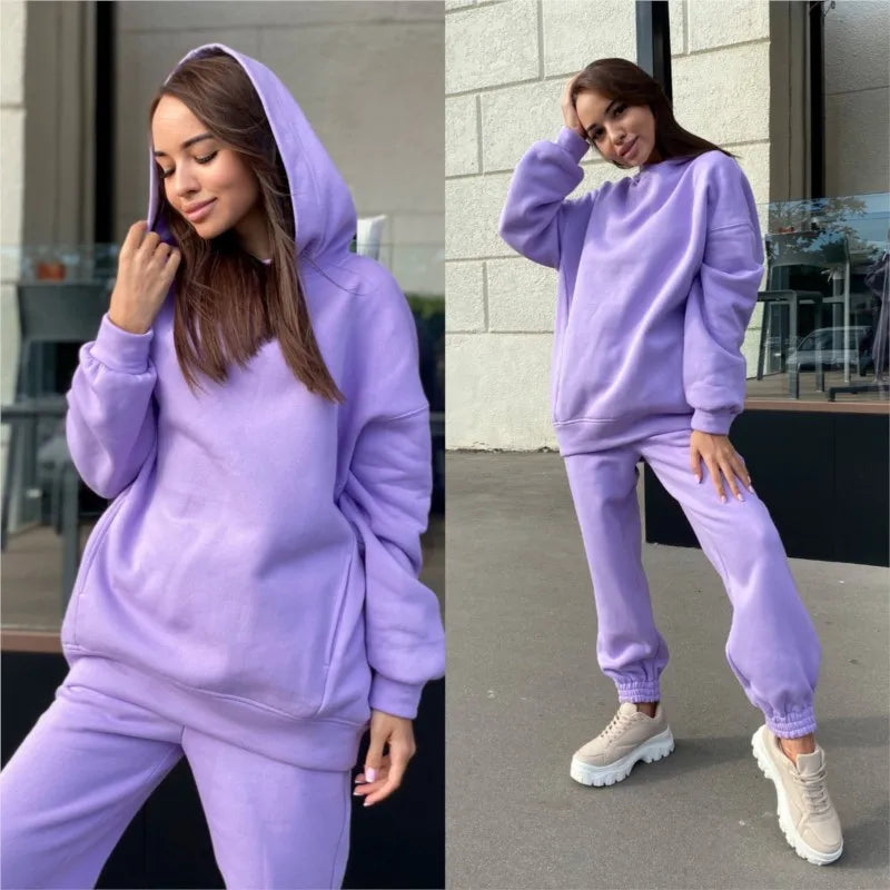 New Winter Women's Sportswear Hoodie+Sweatpants 2-Piece Set Fashion Casual Jogging Female Top Pure Cotton Pullovers 2023