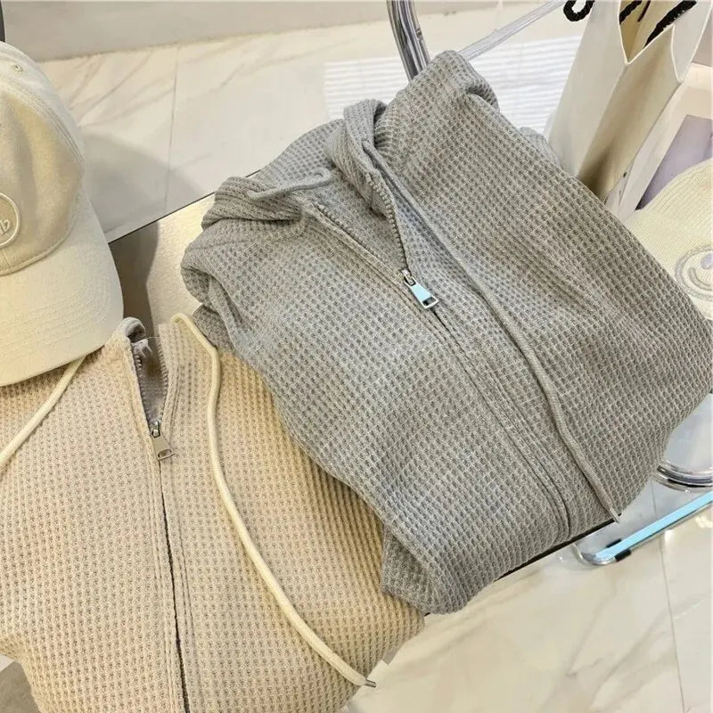 Loose Plus Size Zipper Hoodie Women Autumn Slim Fit Long Sleeve Open Shirt Korean Style Casual Polyester Fabric Cardigan