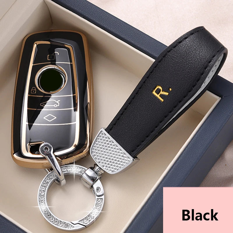 Leather keychain+TPU Car Key Case Cover Shell Fob For BMW 1 3 5 7 Series X1 X3 X5 X6 X7 F10 F20 F30 F11 F25 F35 M3 M4 Key Bag