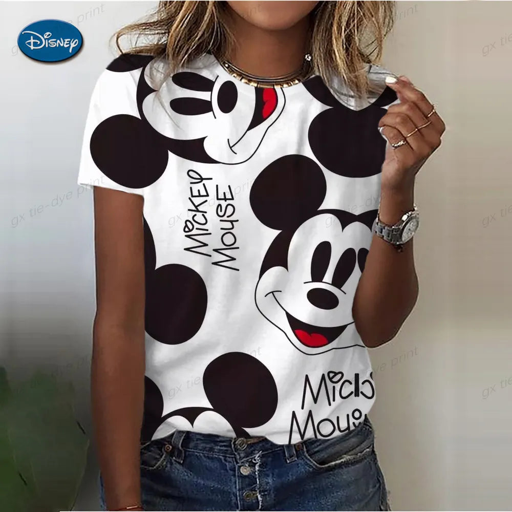 Women Sexy T-shirt Woman Summer Tee Shirt Femme Skinny Disney Minnie Mickey Printing Korean Fashion T-shirt Basic Clothes Hot