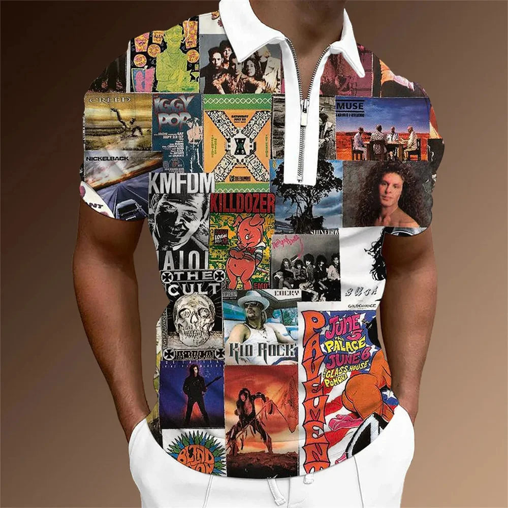 Summer Men Watercolor Doodle Short Sleeve Zipper Collar Clothing Polo Shirt For Men 3D Printed Graphic Breathable Casual Top