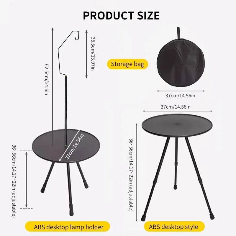 WESTTUNE Camping Round Table with Light Stand Ultralight Portable Folding Table with Adjustable Legs for Picnic Indoor/Outdoor