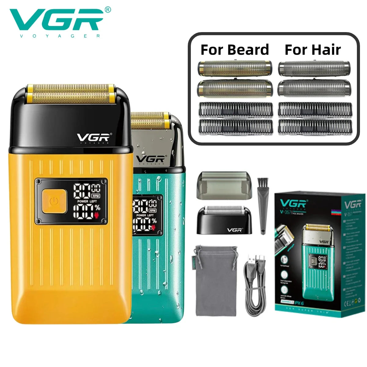 New V-357 Electric Razor Professional Hair Trimmer IPX6 Waterproof Hair Shaving Machine Rechargeable Mens Electric Foil Shaver