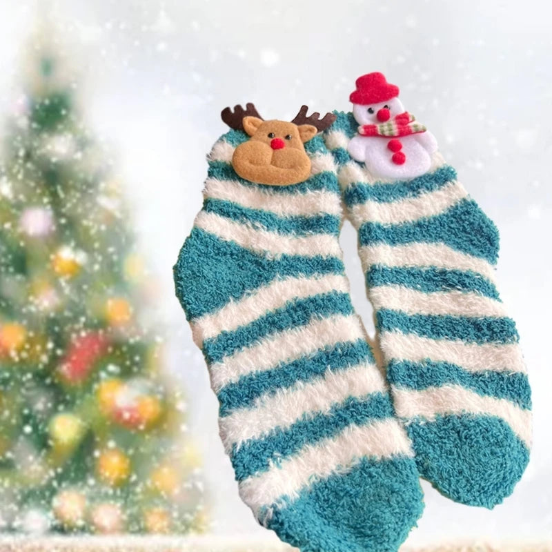 Christmas Fuzzy Socks For Women Soft Cozy Slipper Socks Warm Winter Sleep Plush Bed Cartoon Socks Dropshipping