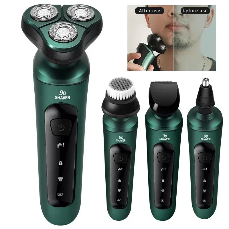 4In1 Smart Electric Shaver LCD Digital Display Three-head Floating Razor Multi-function USB Rechargeable Washing Shaver for Men