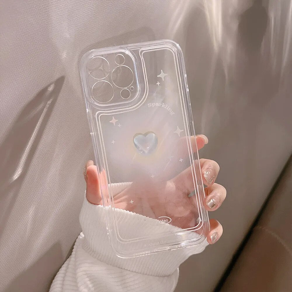 Cute 3D Crystal Bow Love Heart Case For iPhone 15 14 13 12 Mini 11 Pro Max X XS XR 7 8 Plus SE 2022 Clear Soft Shockproof Cover