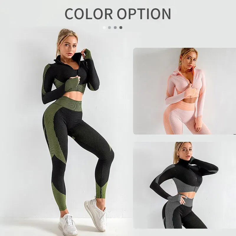 Women 2/3pcs Seamless Workout Outfits Sets Yoga Sportswear Tracksuit Leggings and Stretch Sports Bra Fitness