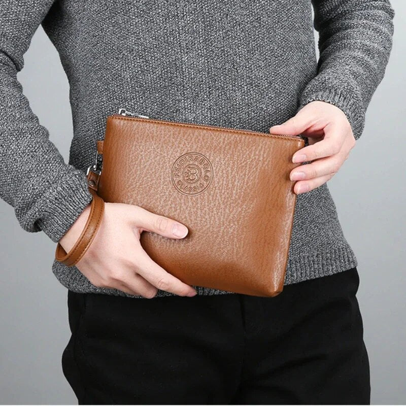 New Business Style Men's Clutch Large Wallet Soft PU Leather Male Wristlet Pack Bag Elegant Leisure Stylish Hand Bags Man Pouch