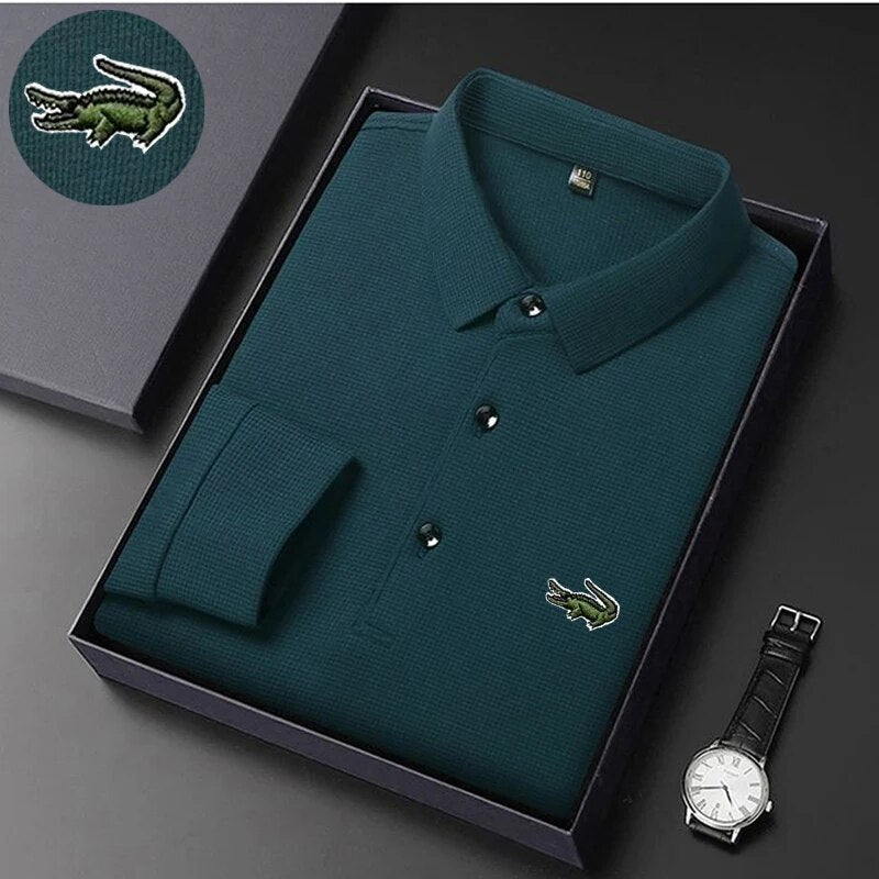 High quality Men's Long Sleeve T-shirt Spring And Autumn Cotton Embroidered Polo Shirt Lapel Men's Clothing Base Shirt Loose