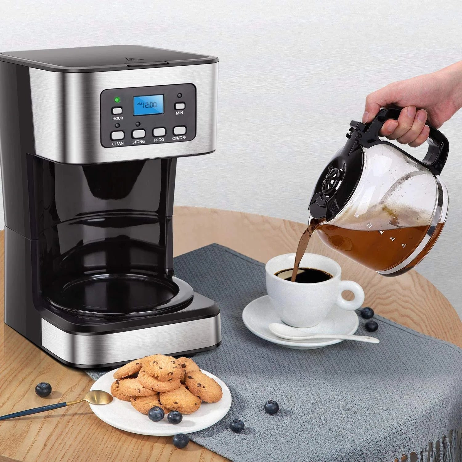 950W Electric Coffee Maker 12 Cups Automatic Drip Coffee Machine With Coffee Pot 220V Auto Keep Warm Function Home Office Use