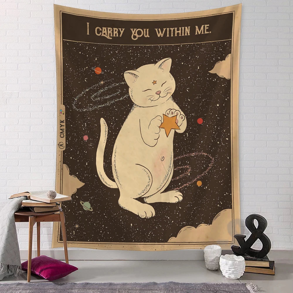 Kawaii Comics Cute Wall Hanging Tapestry Art Cartoon Cat Aesthetics Room Bedroom Living Room Home Decor