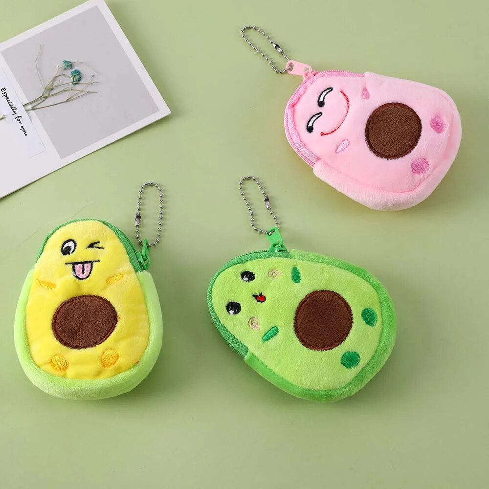 Fashion Mini Money Pouch Kids Cartoon Girls Key Case Bags Wallet Avocado Plush Purse Small Coin bag