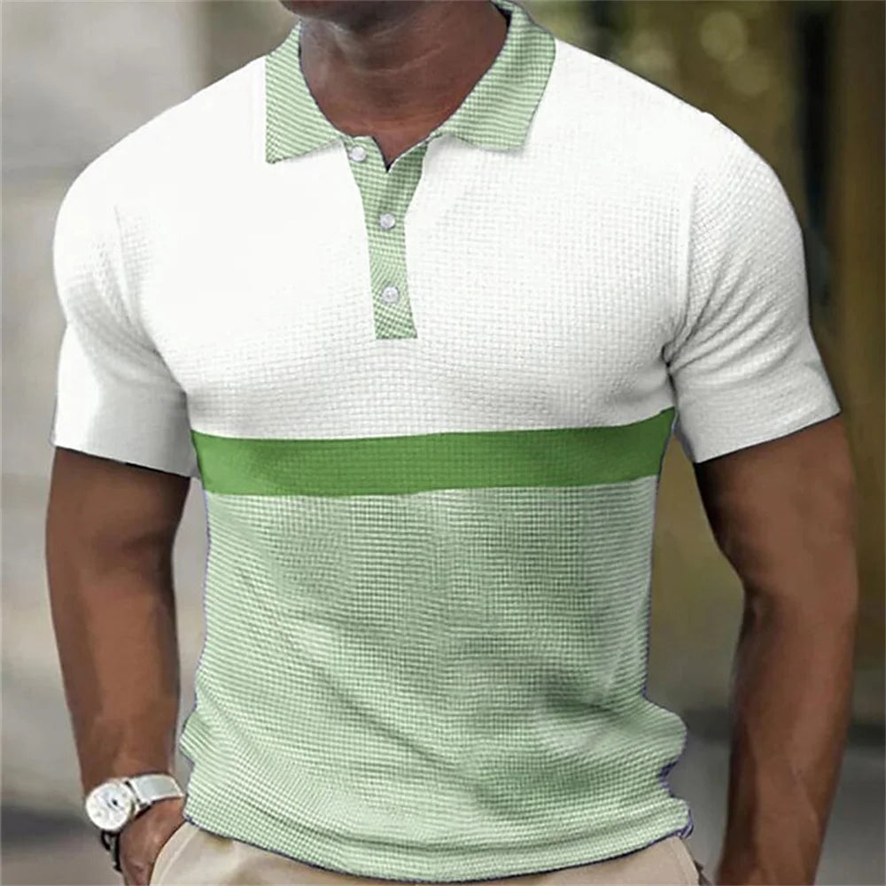 New Business Short Sleeve T-Shirt Plaid Men Polo Shirt Mesh Breathable Lapel Casual Top T-Shirt Summer Fashion Men's T-Shirt