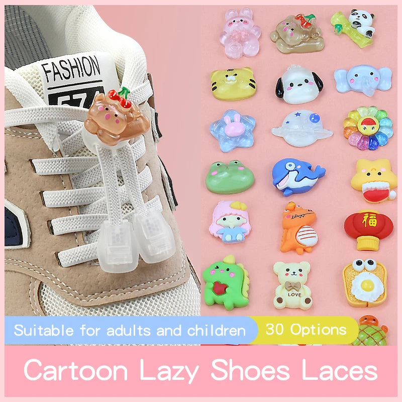 26 Cartoon Pattern No Tie Elastic Shoelaces For Kids Children Sneaker Quick Lazy Shoe Lace Cute Printed Locks Shoe Accessories