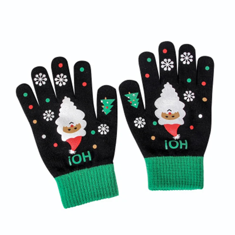 Christmas Gloves / Socks Cute Santa Touch Screen Knit Warm Fingerless Gloves Cute Print Pattern Christmas Decoration Socks D49