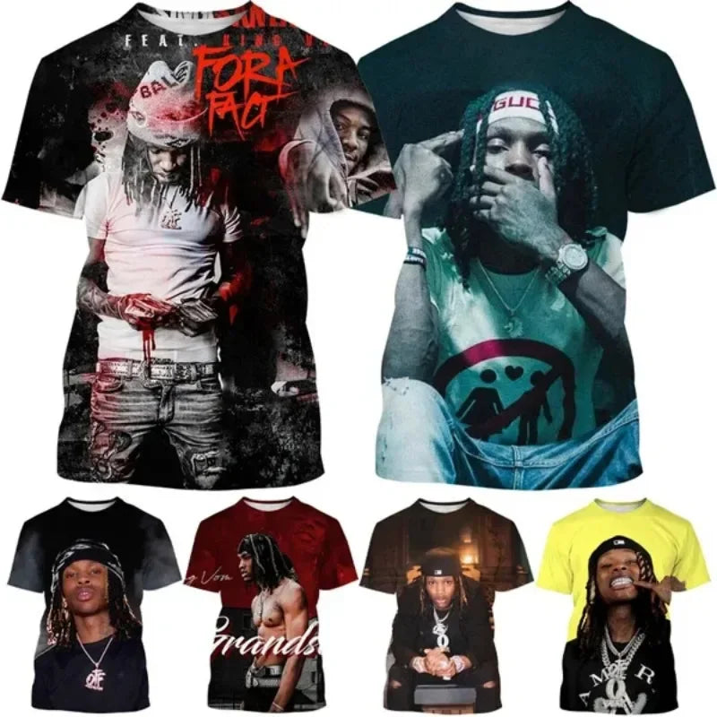 Hip-hop Singer King Von 3DT Shirt Men's Round Neck Casual Short-sleeved T-shirt Hip-hop T-shirt Harajuku Style Casual T-shirt