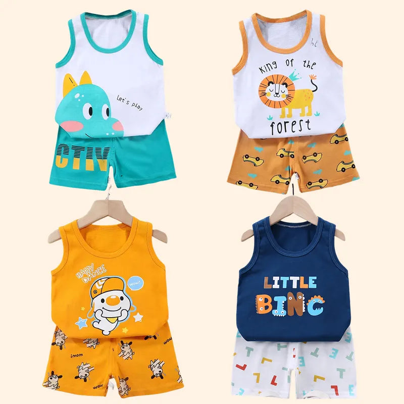 2PCS Children Sets Kids Clothes Vest Suit Summer Children Clothing baby Cotton T-Shirts Shorts Tank Top Boys Girls Sleeveless