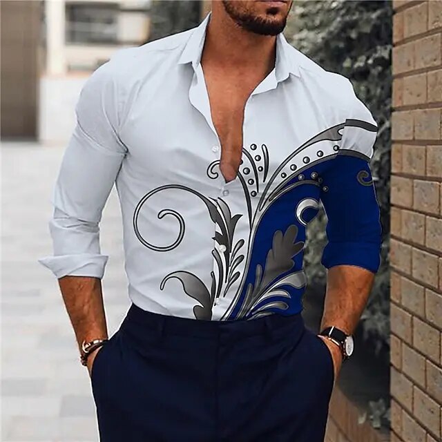 Autumn Floral Men's Long Sleeve Shirts Trend Ethnic Style Men's Clothing Fashion Personality Casual Shirt Men's Long Sleeve Tops