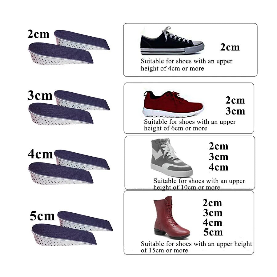 Height Increase Half Shoe Insoles Heel Insert Sports Shoes Pad Cushion Arch Support Unisex 2-5 CM Invisible Heighten Sole Insole