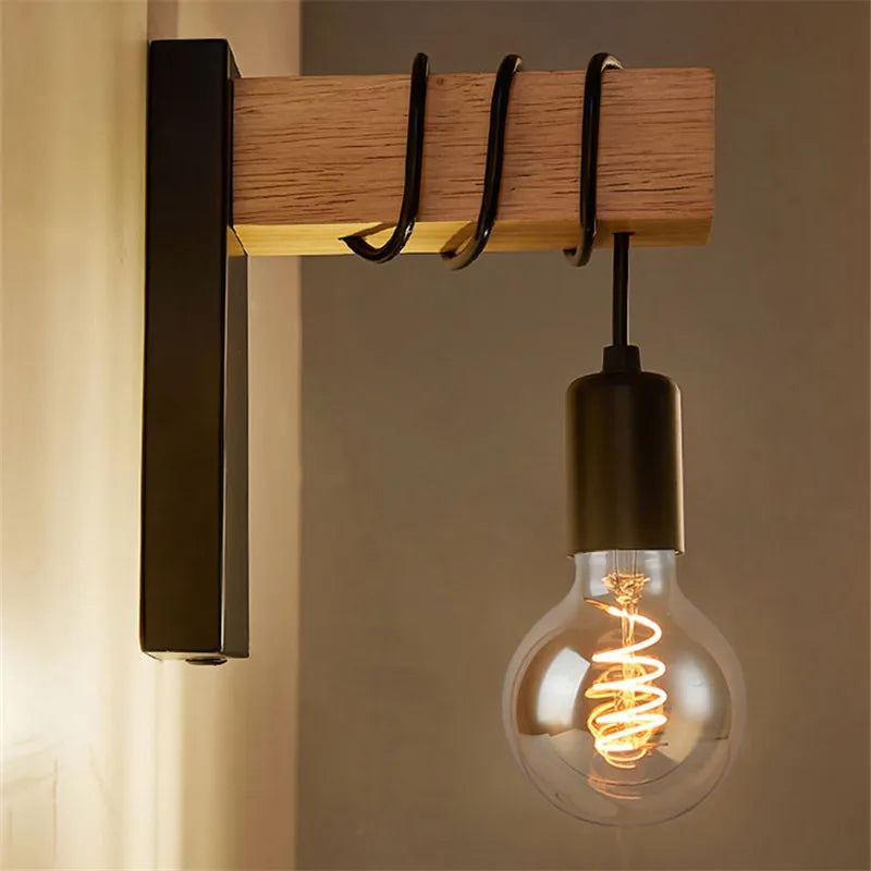 Genixgreen Vintage Wood Wall Lamp E27 Modern Indoor Wall Light Black White Wooden Sconce Home Indoor Stair Decorartion Lighting