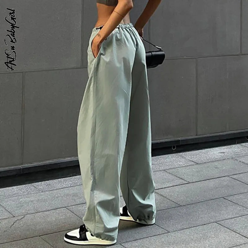 Cargo Pants Y2K Clothes Loose Drawstring Low Waist Joggers Trousers Women Casual Outfits Streetwear Baggy Wide Leg Sweatpants