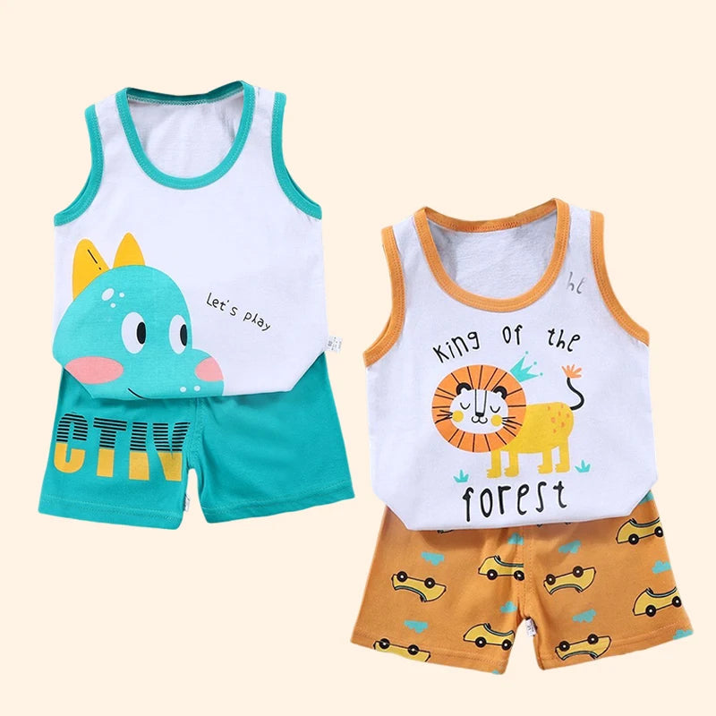 2PCS Children Sets Kids Clothes Vest Suit Summer Children Clothing baby Cotton T-Shirts Shorts Tank Top Boys Girls Sleeveless