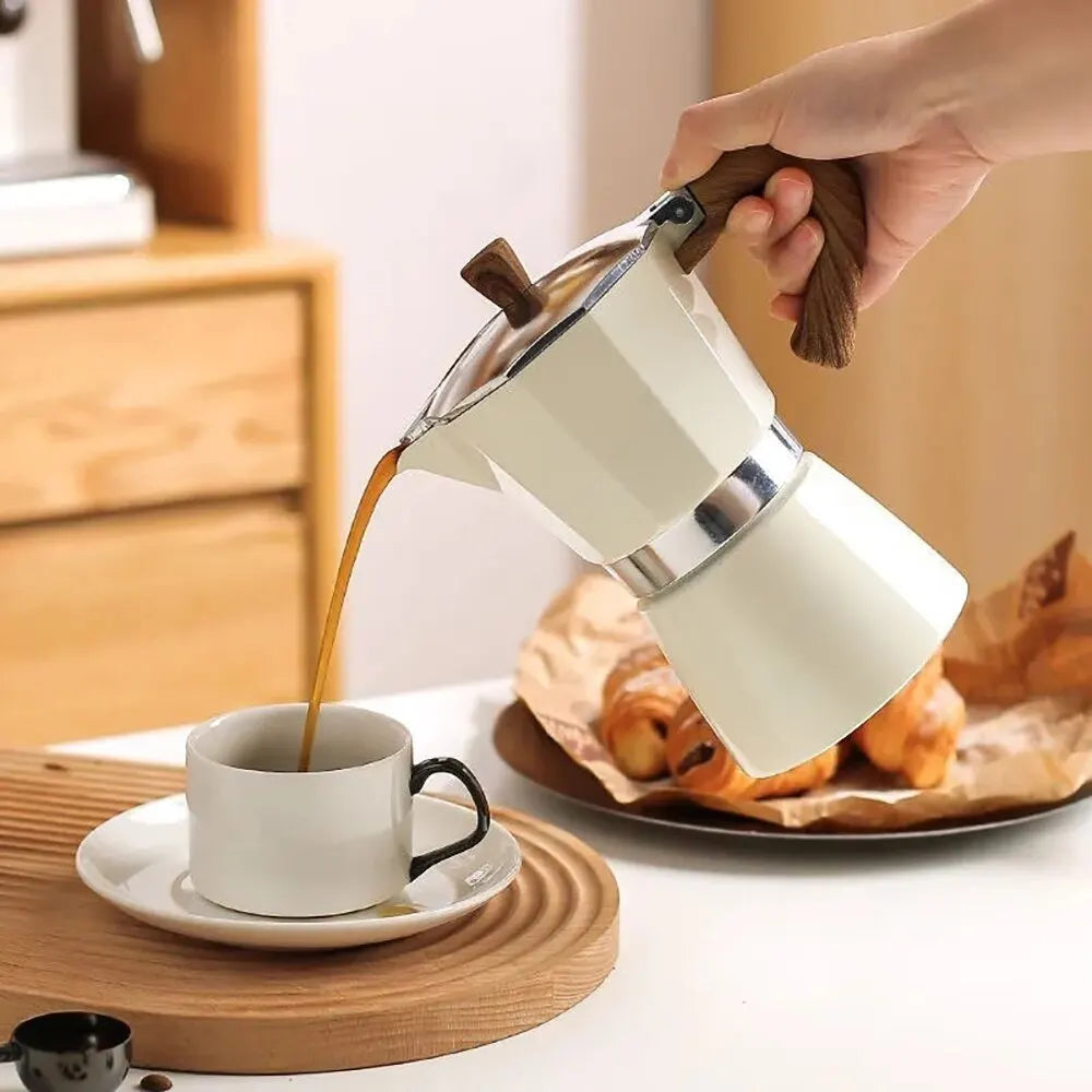 150ml/300ml Vintage Wooden Handle Electric Espresso Machine Moka Pot Classic Italian Portable Cafe Tool Kitchen Cafe