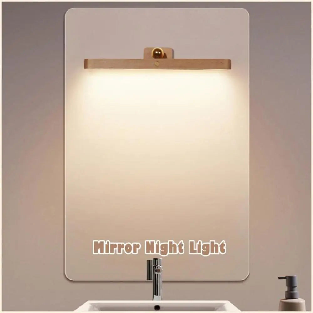 Mirror Light Wooden LED Night Light Mirror Front Fill Light for Makeup Rechargeable Magnetic Wall Lamp Bedroom Bedside Lamp