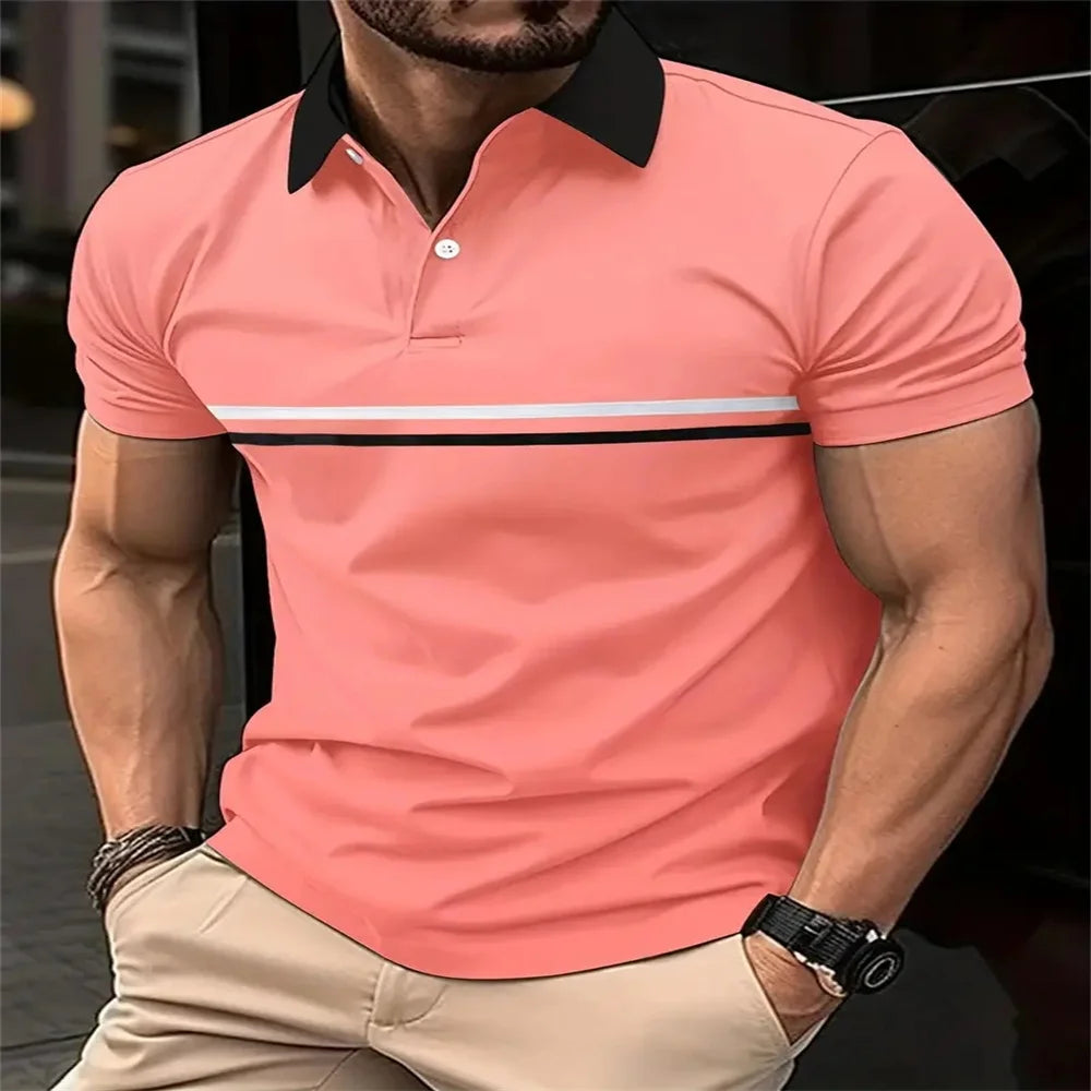 Striped Mens buttons Polo Shirt Short Sleeve Colorful 3d Printed Tops Tees Casual Polo T Shirt New Male Oversized 5xl Clothing