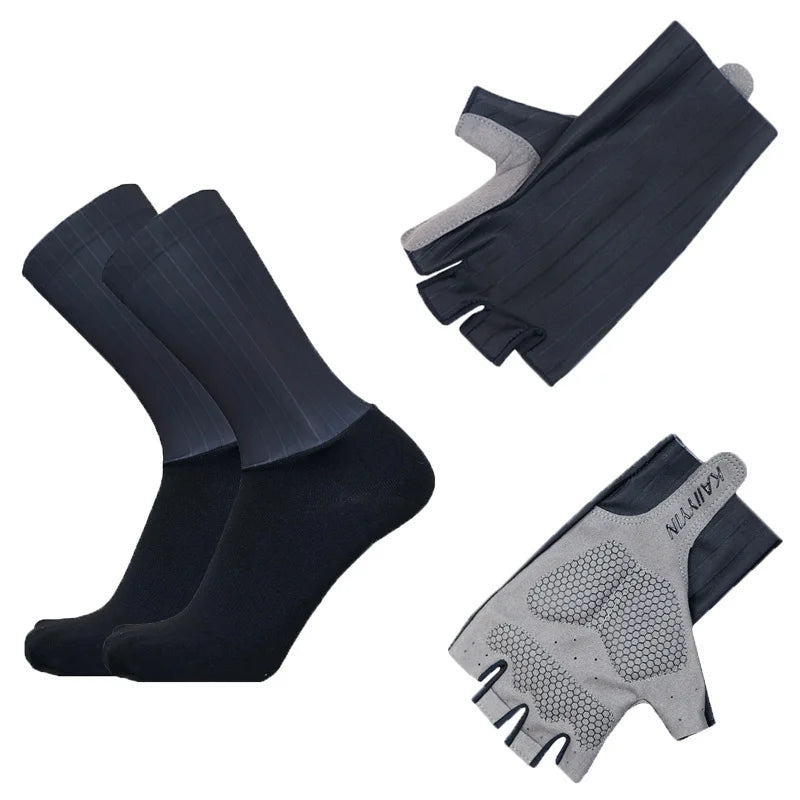 New Aero Bike Team Cycling Gloves and Socks Combined Men Women Bike Gloves Socks Non-slip Calcetines Ciclismo Guantes Ciclismo