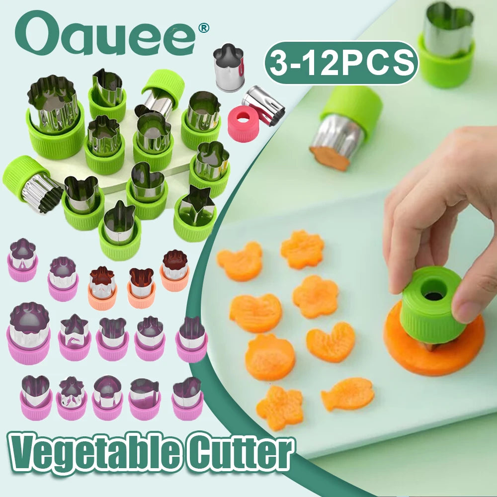 3/6/9/12Pcs Vegetables Cutter Flower Animal Cartoon Shape Mold Fruit Cake Cookie Cutting Mold Kitchenware Kids Food Baking Tools