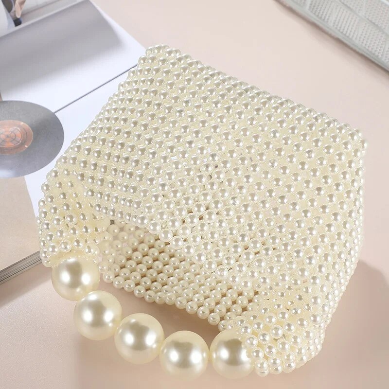 2023 New Luxury Design Pearl Handbag Woven Wedding Bag Ladies Party Clutch Korean Fashion Small Square Bag Wallet Women's Bag