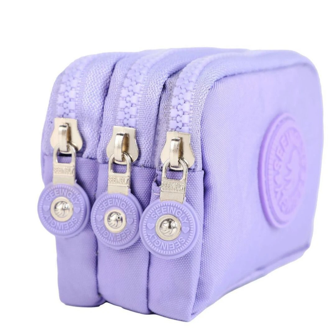 Fashion Women's Wallets 3 Layers Zipper Nylon Key Pack Coin Purse Waterproof Portable Large Capacity Mobile Phone Bag Clutches