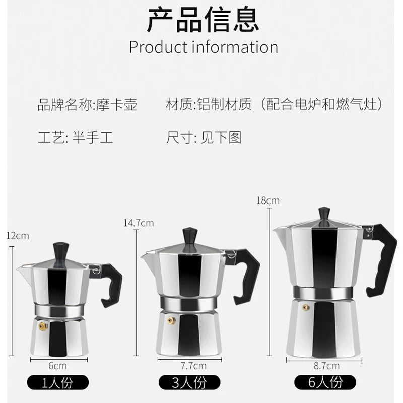 150 300 600 Aluminum Moka Pot with Electric Burner Stove Top Coffee Maker Espresso Percolator Mocha Kettle Heater Home Household