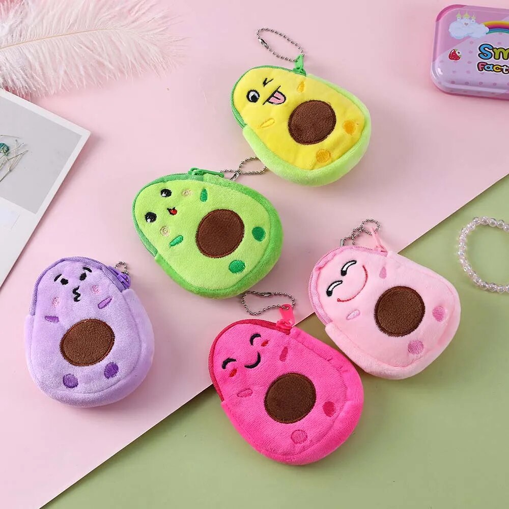 Fashion Mini Money Pouch Kids Cartoon Girls Key Case Bags Wallet Avocado Plush Purse Small Coin bag