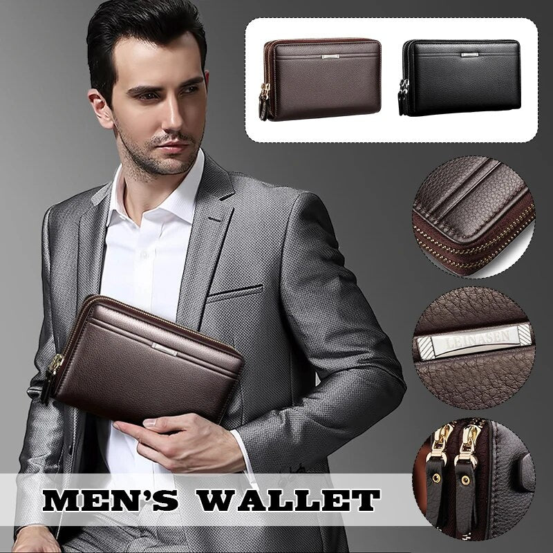 Men's Long Wallet Zipper Leather Large Phone Holder Bag Business Clutch Handbag Multifunction Wallet Commerce Style