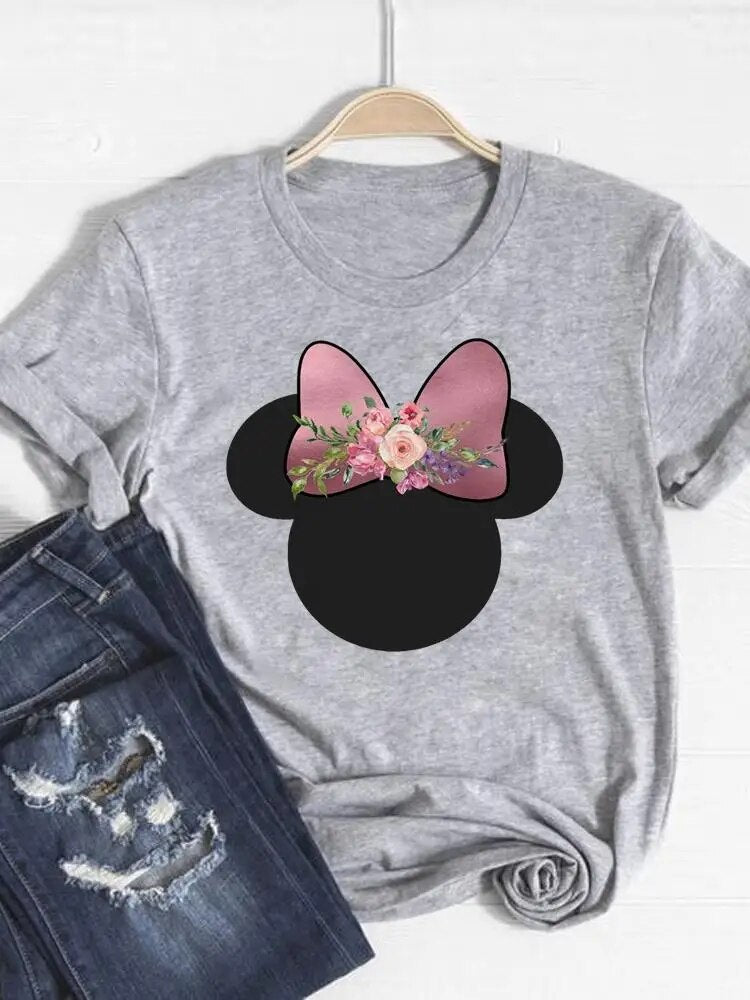 Disney Mickey Mouse Cartoon Clothes Tee Top Ear Funny Style Cute Clothing Women Female Fashion Casual Graphic T-shirts