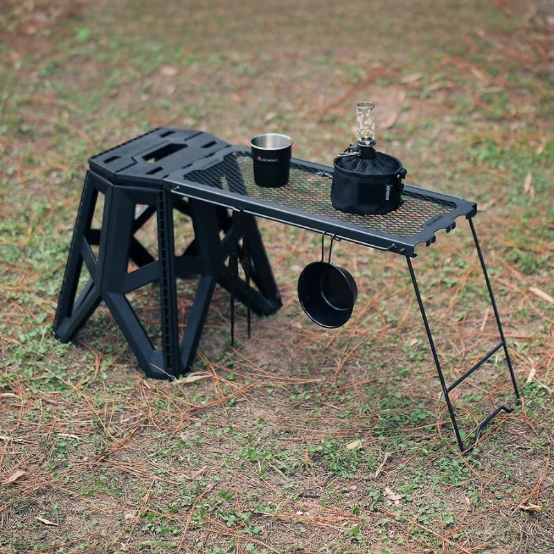 Outdoor Multifunctional Folding Table Side Hanging Table Iron Storage Rack Japanese Style Stool Camping Portable Mesh Table