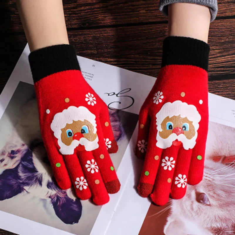 Christmas Gloves / Socks Cute Santa Touch Screen Knit Warm Fingerless Gloves Cute Print Pattern Christmas Decoration Socks D49