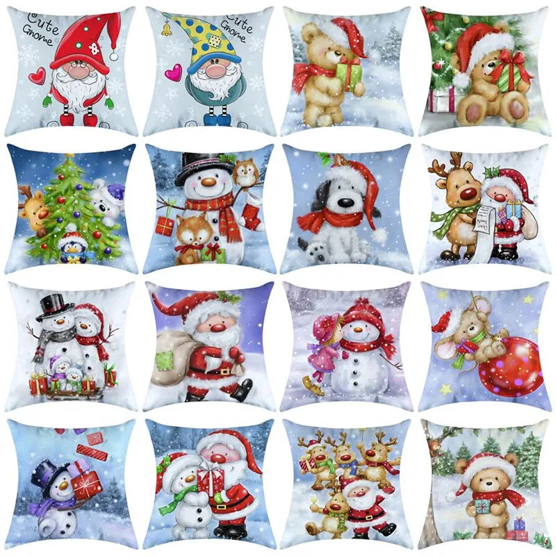 40/45/50/60cm Christmas Santa Claus PIllowcase Home Decorative Sofa Cushion Covers Living Room Cute Bear Snowmen Pillow Cover