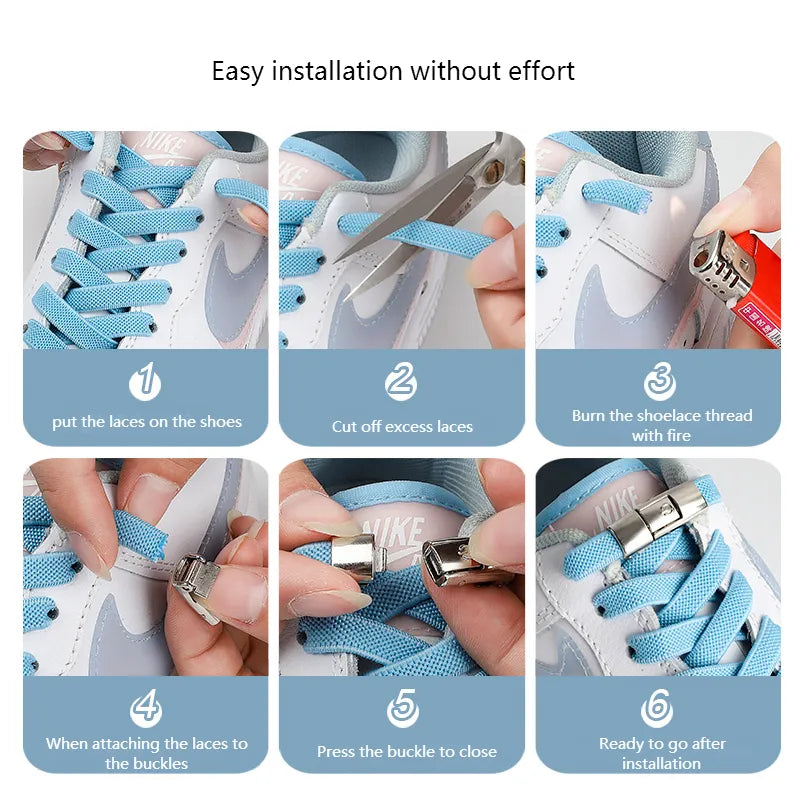 2022 No Tie Shoe laces Press Lock Shoelaces without ties Elastic Laces Sneaker Kids Adult 8MM Widened Flat Shoelace for Shoes