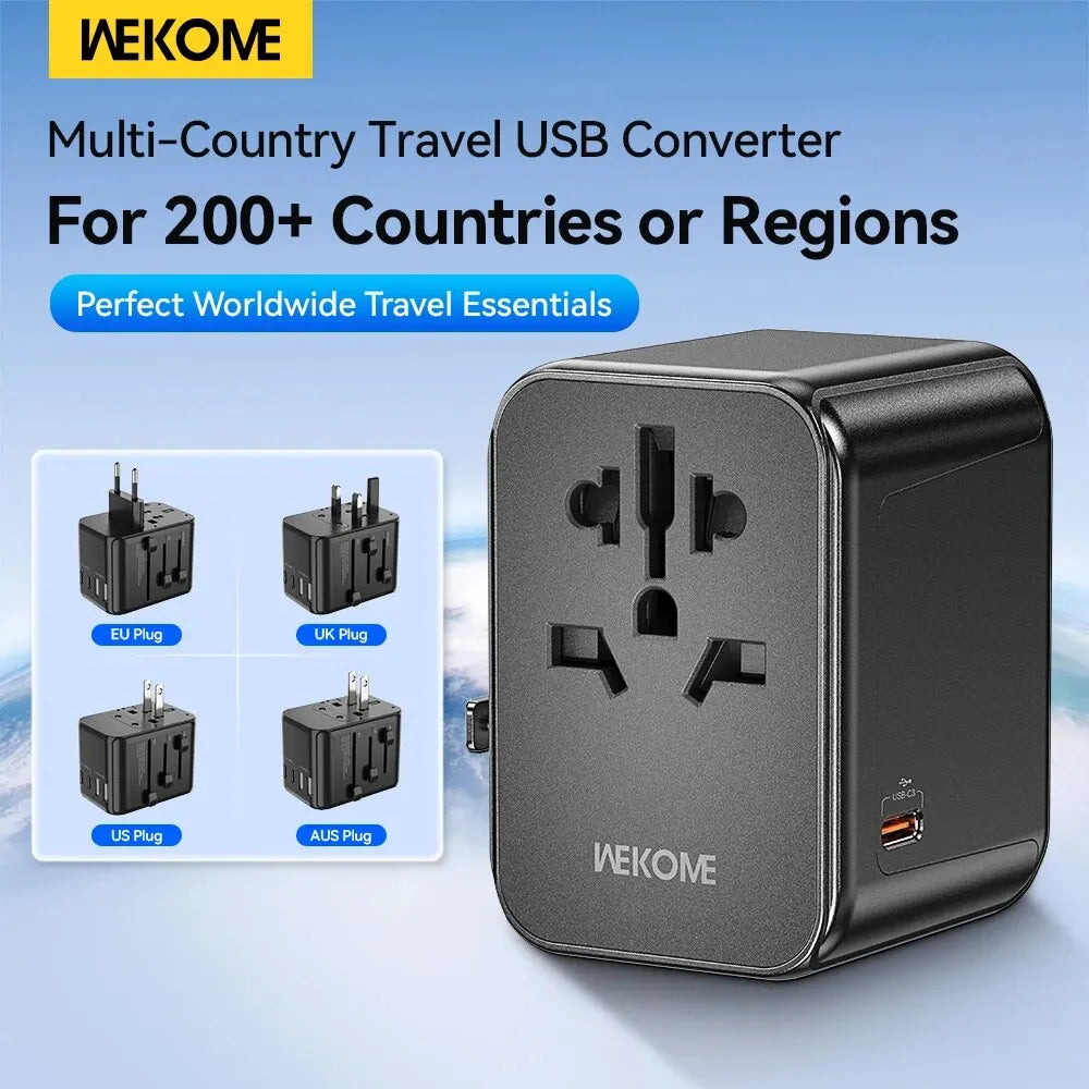 WEKOME Universal Travel Adapter with 2 USB and 3 Type-C Ports Travel Converter Adapter Combo for 224 Countries UK US EU Plug