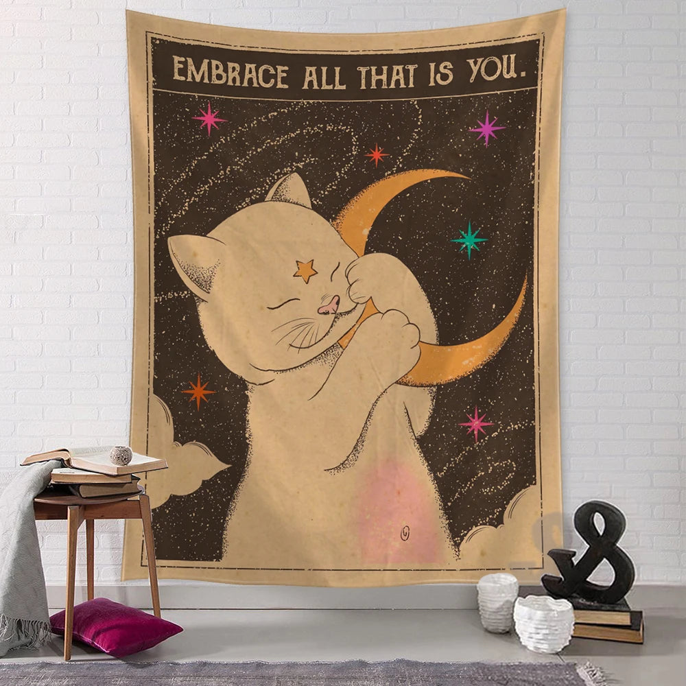 Kawaii Comics Cute Wall Hanging Tapestry Art Cartoon Cat Aesthetics Room Bedroom Living Room Home Decor