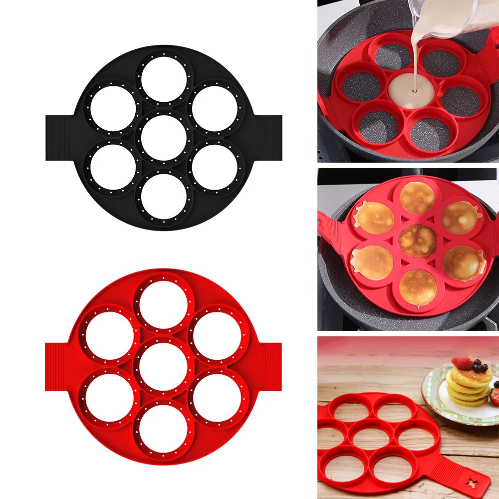 Silicone Pancake Maker Multiple Shapes 7 Holes Nonstick Baking Mold Ring Fried Egg Molds for Family Cooking Kitchenware Gadgets